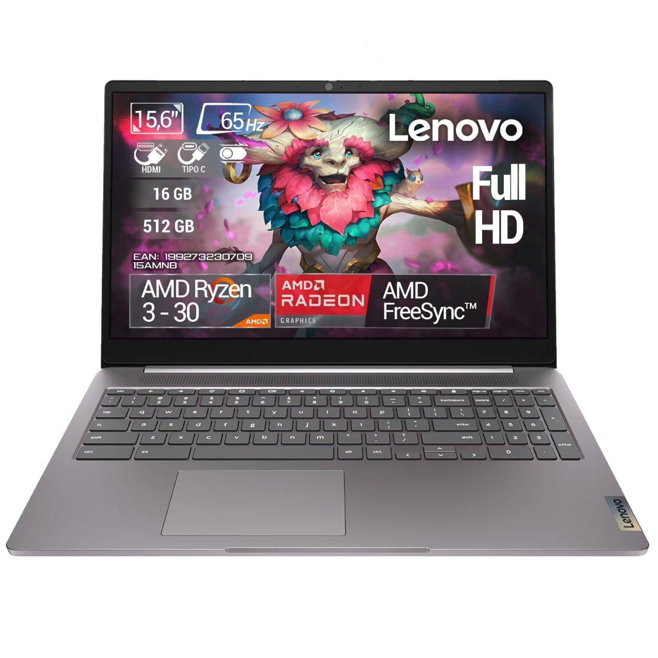Computador Portátil Lenovo 15amn8 AMD Ryzen 3-30 Ram 16GB - 512GB FHD