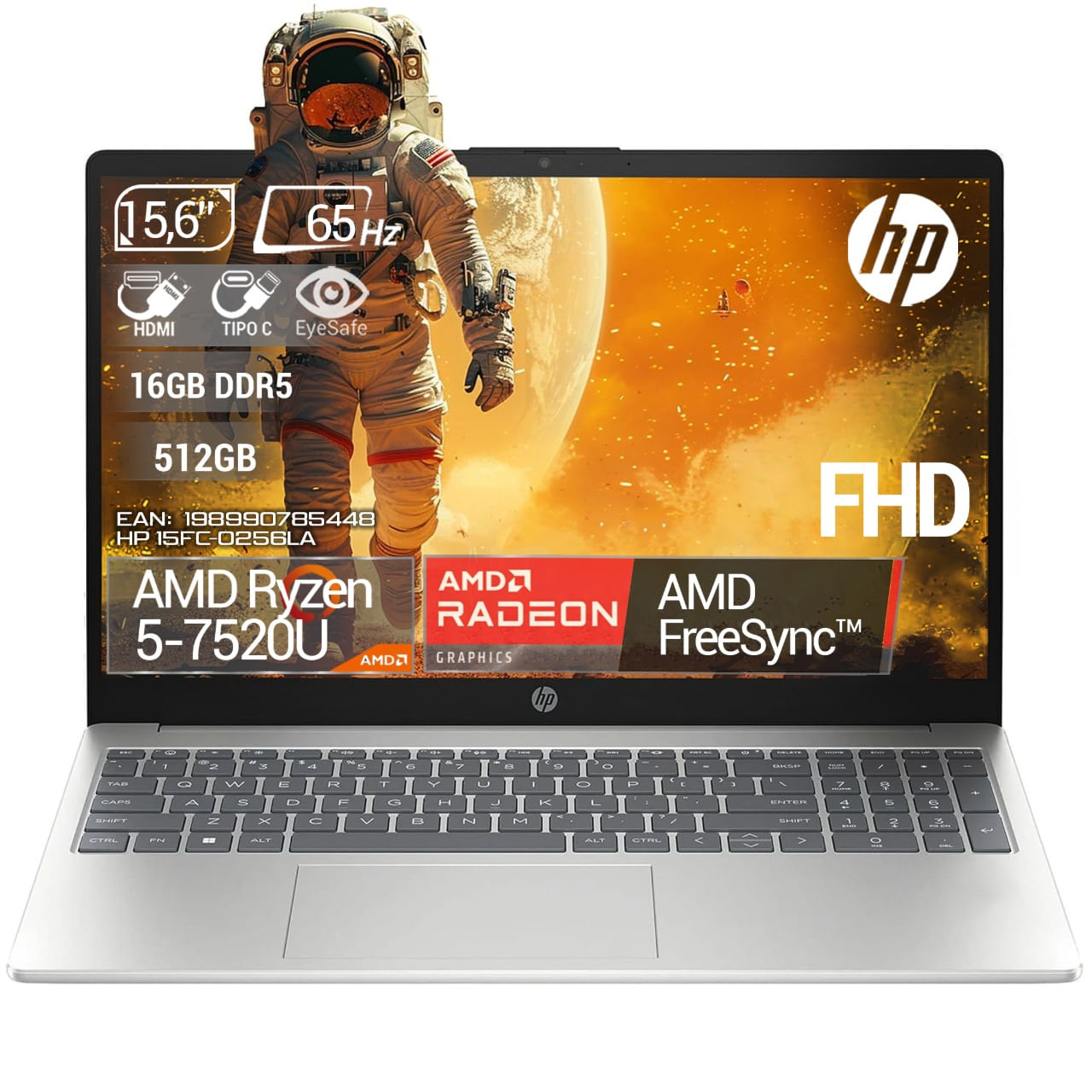 Computador Hp 15-fc0256la AMD Ryzen 5-7520U Ram 16 GB DDR5 - 512 GB - FHD
