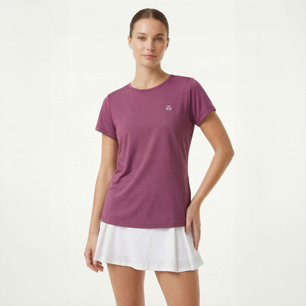 Camiseta deportiva manga corta morada para mujer