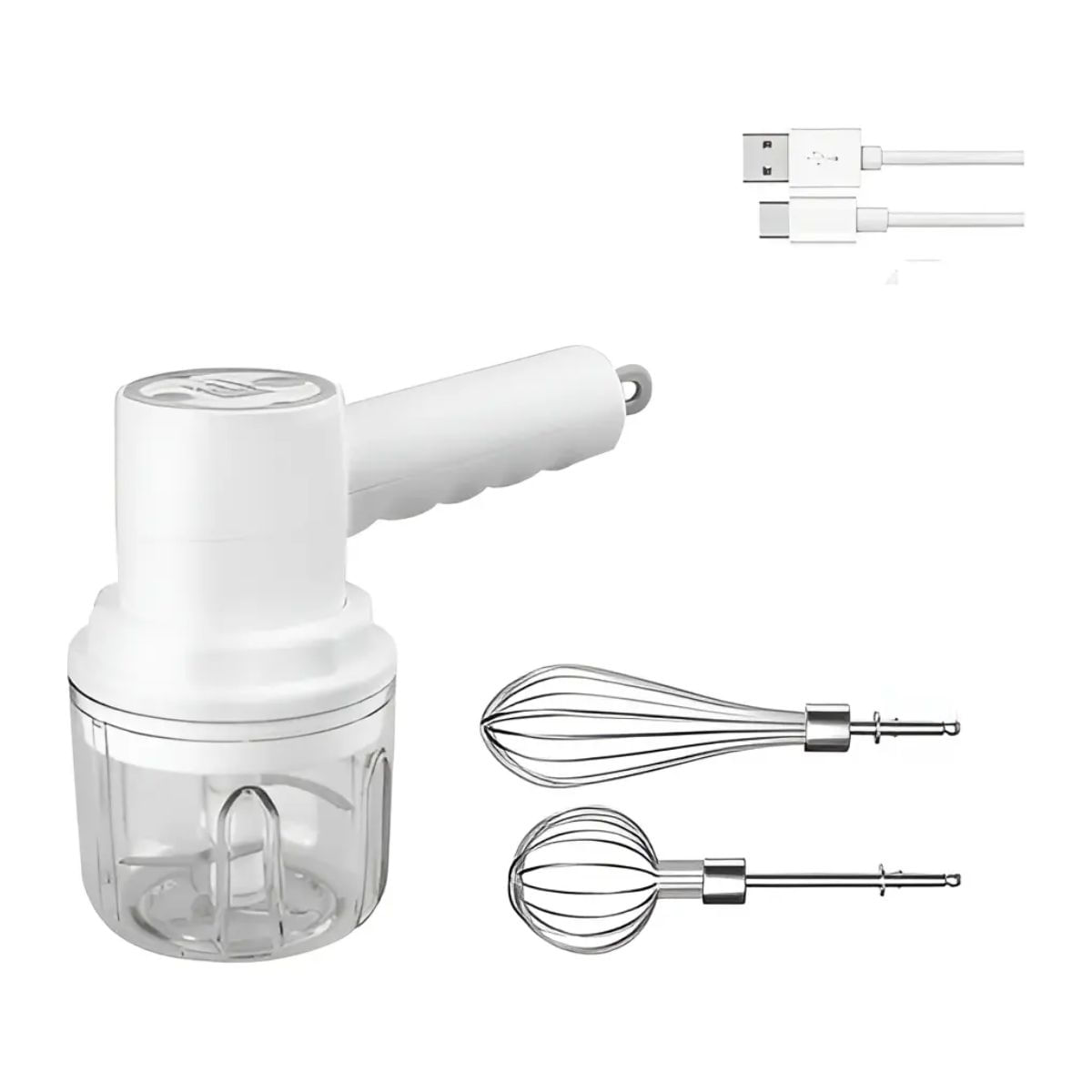 Batidora Picadora Eléctrica Y Mezclador A Mano Recargable Usb 3 En 1 Color Blanco