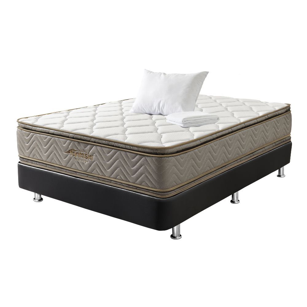 COMBO FANTASÍA COLCHON GALAXY 100X190CM + BASE CAMA SOMIER PLUSS M2 NEGRA + ALMOHADA + PROTECTOR