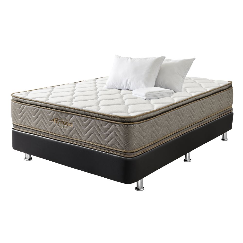 COMBO FANTASÍA COLCHON GALAXY 140X190CM + BASE CAMA SOMIER PLUSS M2 NEGRA + 2 ALMOHADAS + PROTECTOR