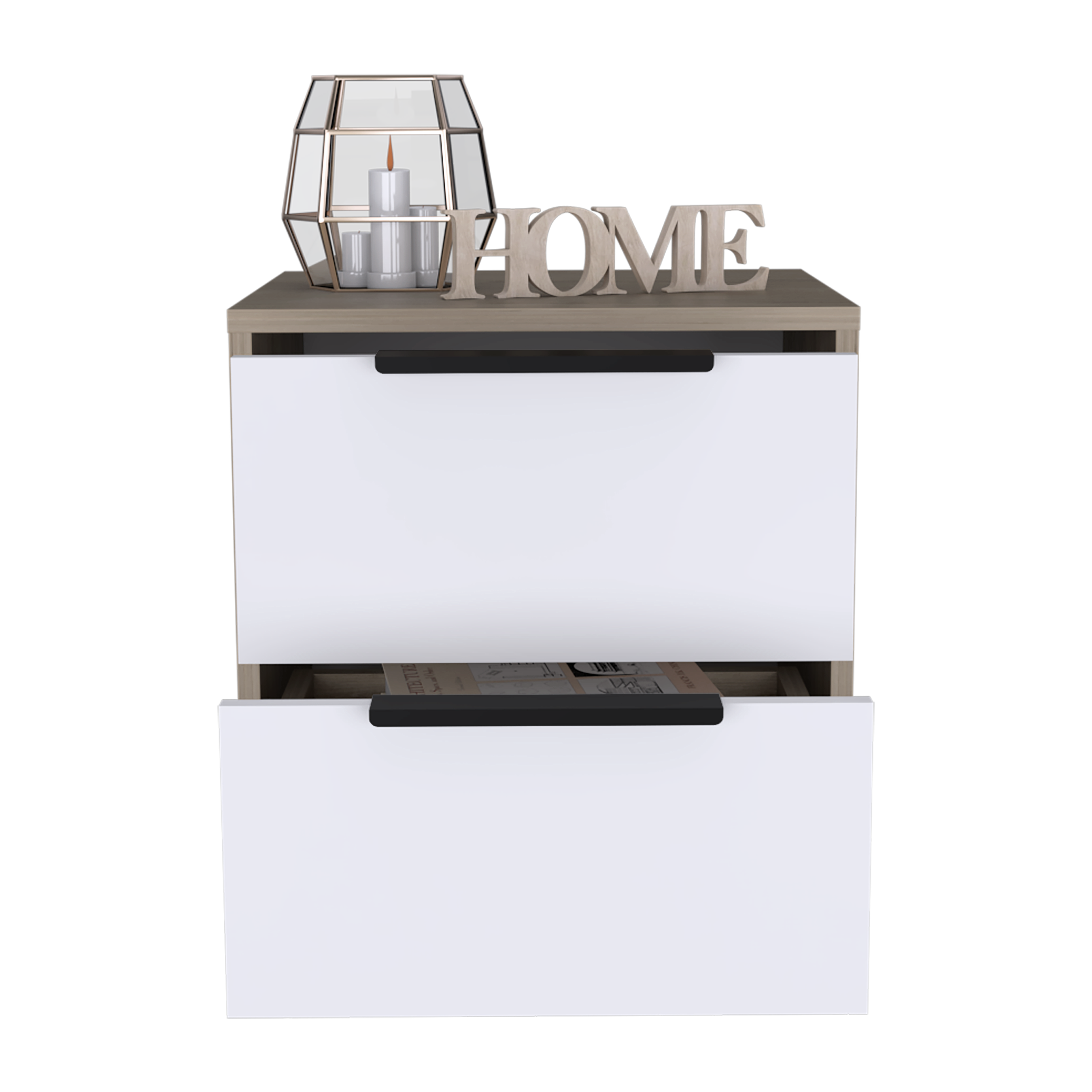Mesa De Noche Kaia X2 UND Rovere+Blanco