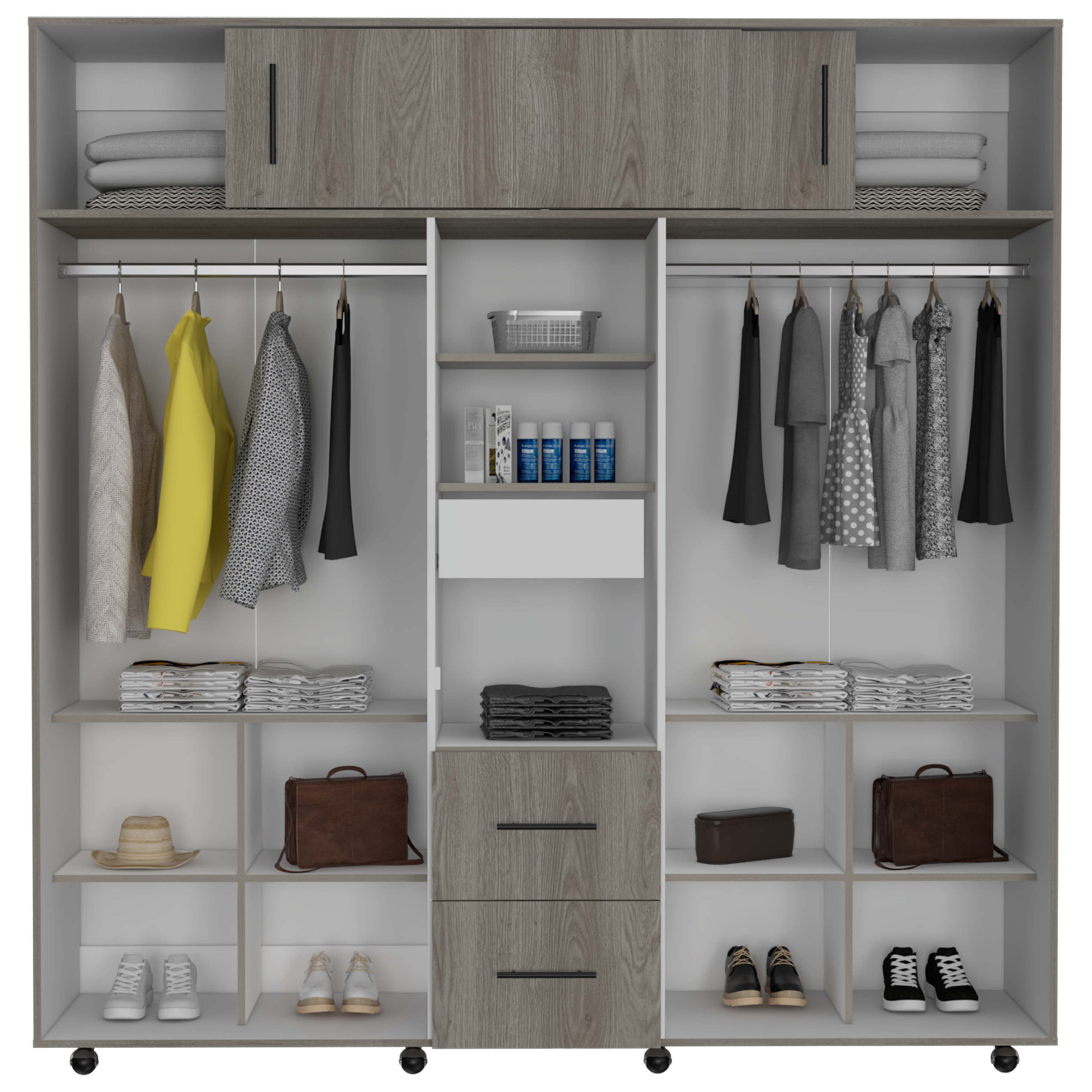 Armario Montevideo 200 X 206 X 50 Ceniza + Blanco