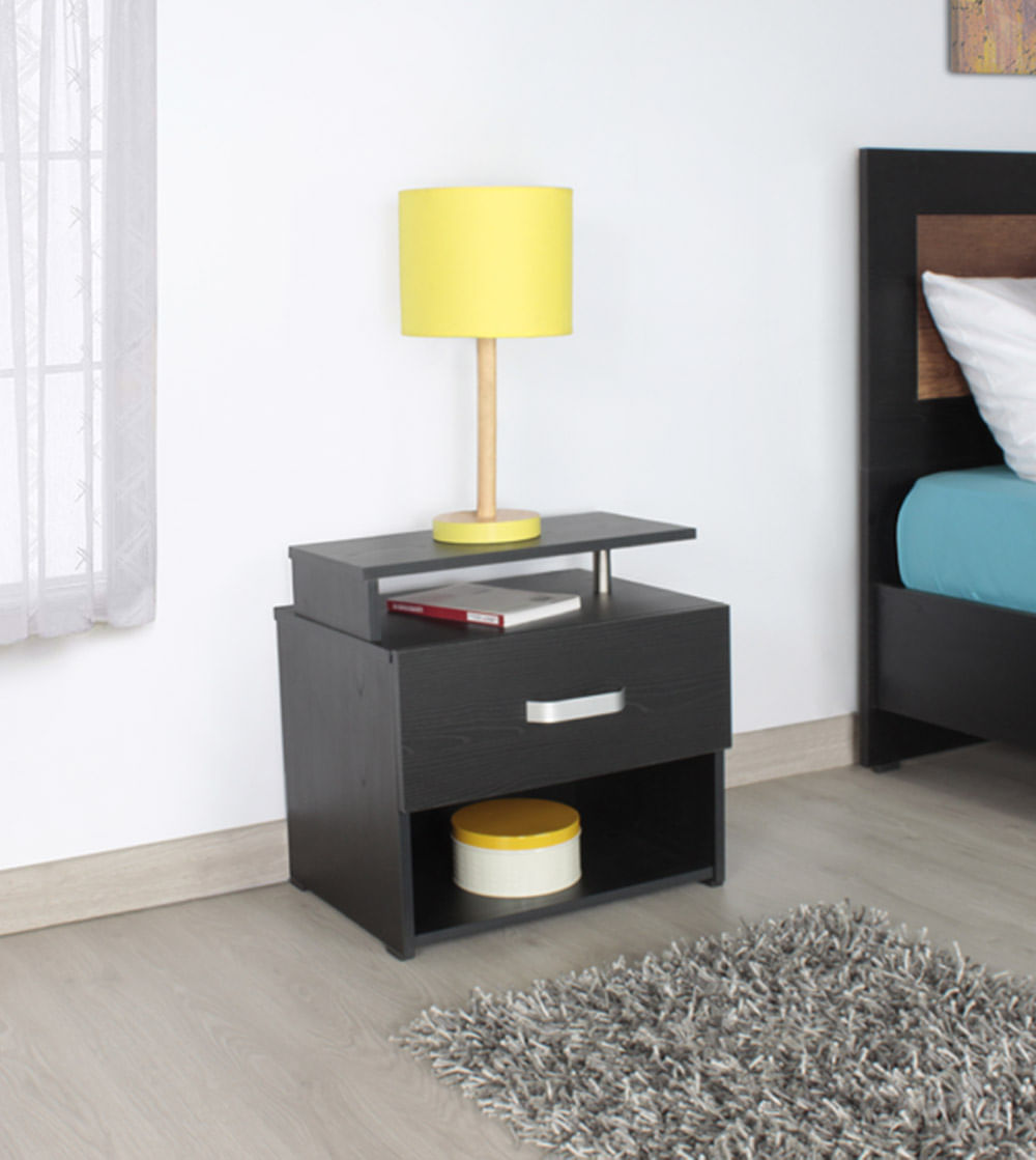 Mesa De Noche Y Auxiliar con Nichos Bertolini Color Wengue