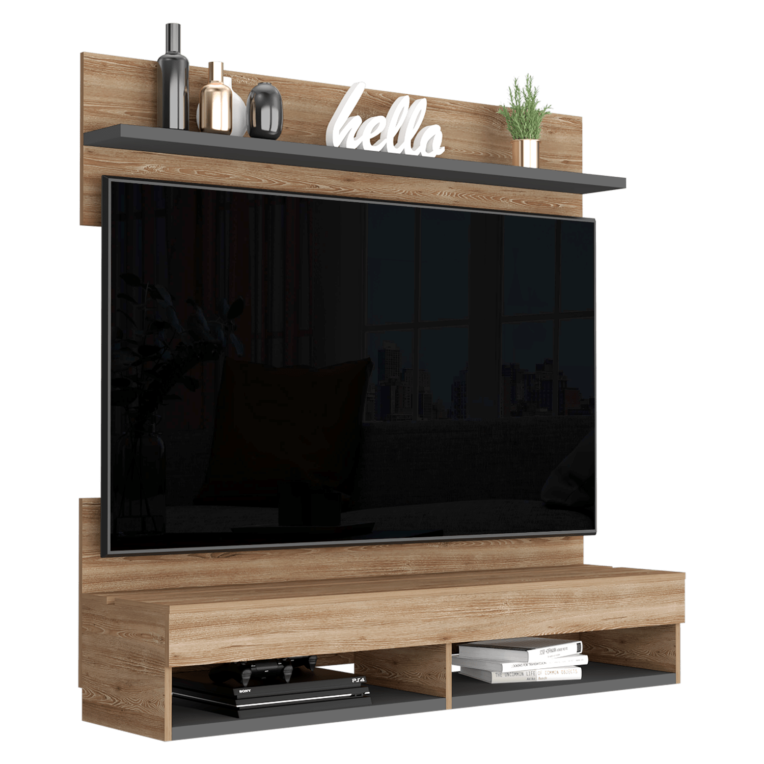 Panel TV Wall 2A RTA Miel + Plomo