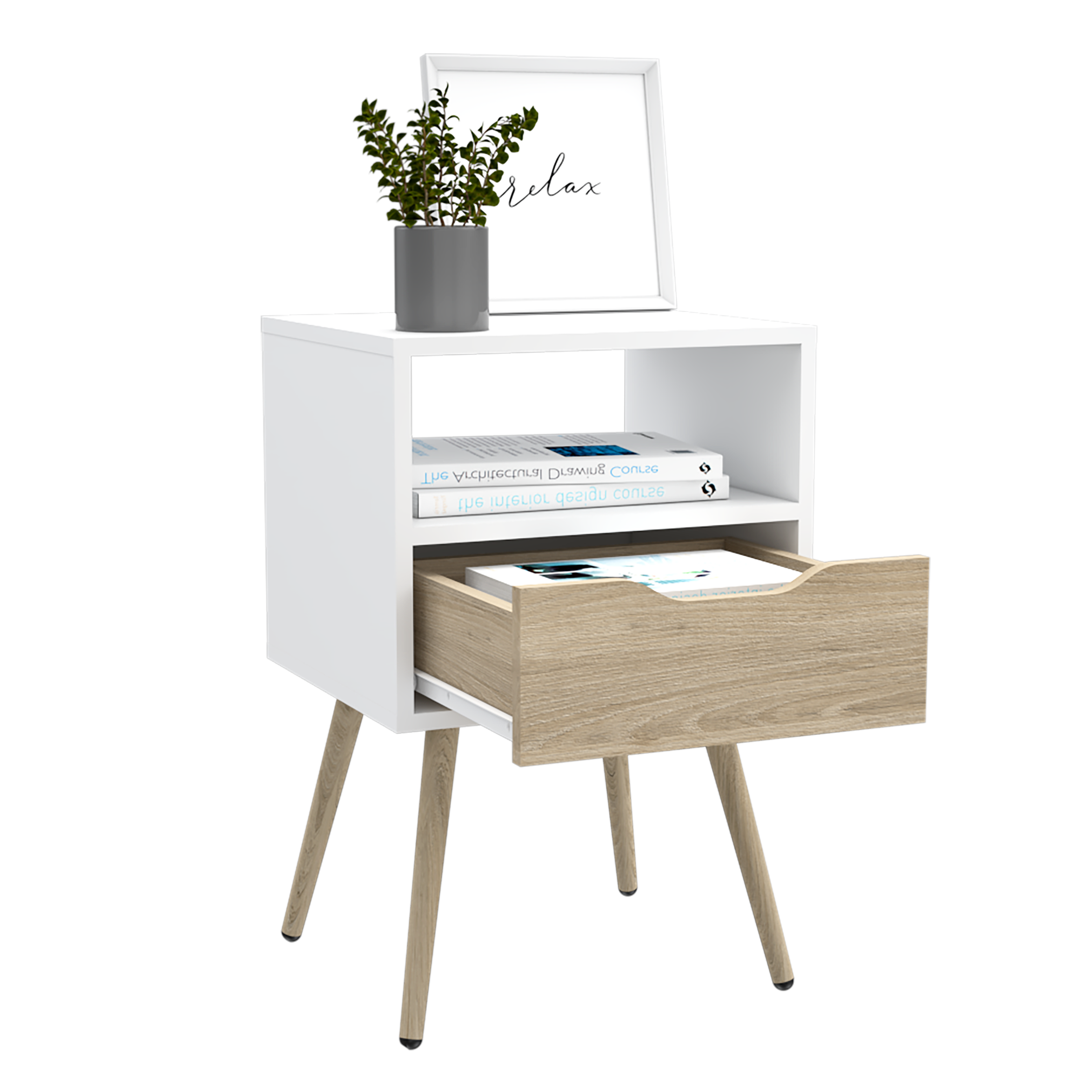 Mesa de Noche Otom RTA Blanco + Rovere