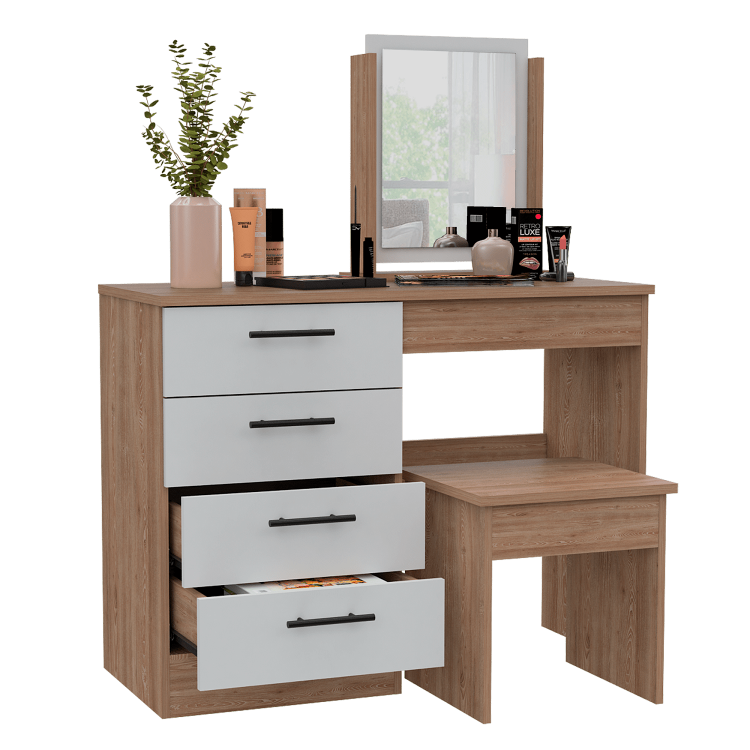 Mueble Tocador Kaia + Banca RTA Miel Blanco